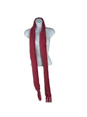 Handmade Crochet Scarf Women Long Pink Textured Ribbed Fringe Stylish Warm Soft